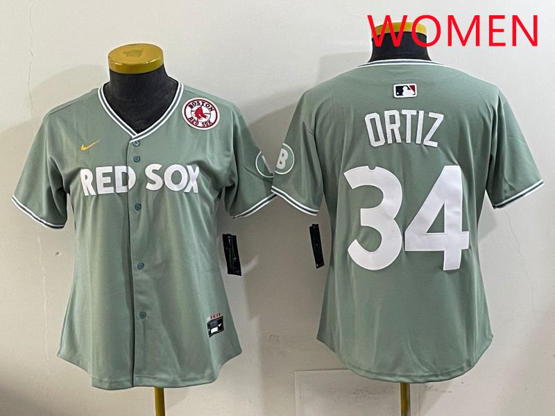 Women 2025 Boston Red Sox #34 Ortiz Green Joint Name Nike MLB Jersey style 8->women mlb jersey->Women Jersey
